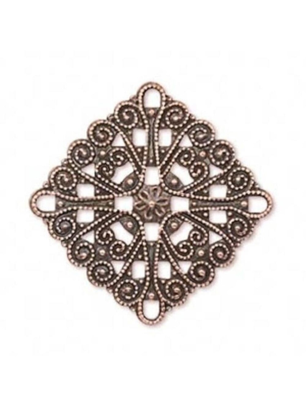 Antiqued Copper Filigree Diamond Charms Focal Beads 2 pcs